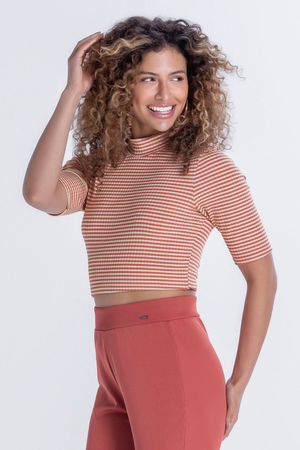 Blusa Feminina Canelada Listrada Marialícia Rosa