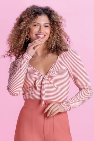 Blusa Feminina Listrada Canelada Marialícia Rosa