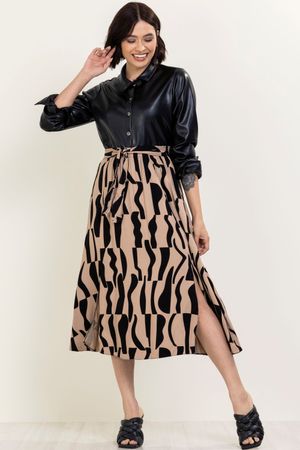 Saia Feminina com Fenda Lateral Marialícia Marrom Claro