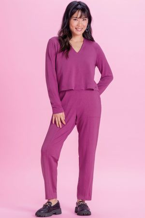 Calça Feminina em Moletinho de Viscose Marialícia Roxo