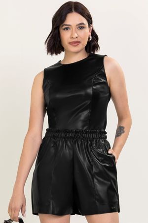 Short Feminino Curto em Courino Marialícia Preto