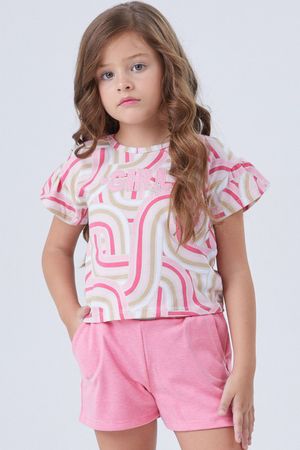 Conjunto Infantil Menina Blusa Estampado Geométrico Colorittá Rosa