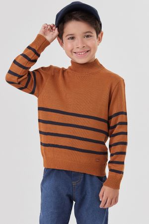 Suéter Infantil Menino Tricô Listrado Colorittá Marrom