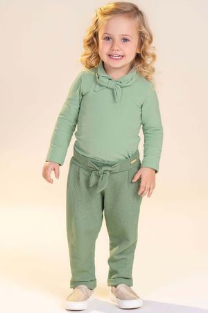 Blusa Infantil Menina Gola com Laço Colorittá Verde Claro