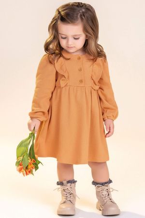 Vestido Infantil Menina Texturizado com Babado Colorittá Marrom