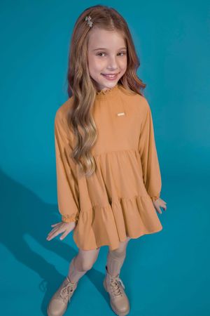 Vestido Infantil Menina Gola Alta Colorittá Marrom