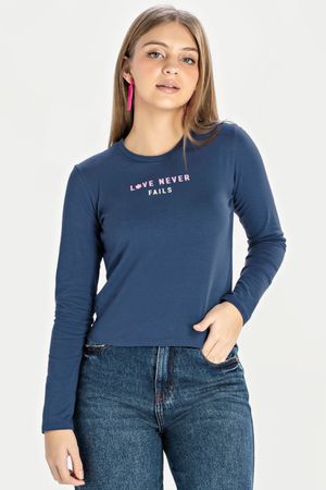 Blusa Juvenil Menina Love Never Fails Elian Beats Azul Escuro