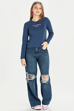 Blusa Juvenil Menina Love Never Fails Elian Beats Azul Escuro