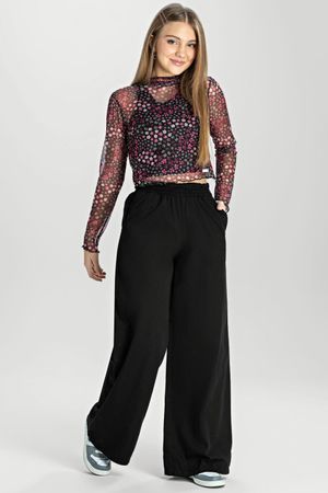 Blusa Juvenil Menina com Tule Flores Elian Beats Preto