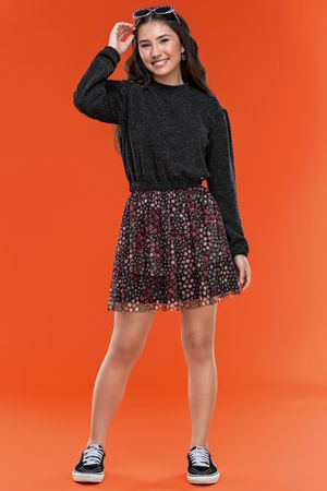 Blusão Juvenil Menina Cropped Tricô Elian Beats Preto