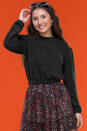 Blusão Juvenil Menina Cropped Tricô Elian Beats Preto