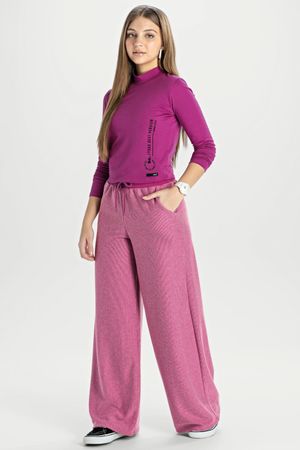 Calça Juvenil Menina Pantalona Moletom Dublado Elian Beats Roxo