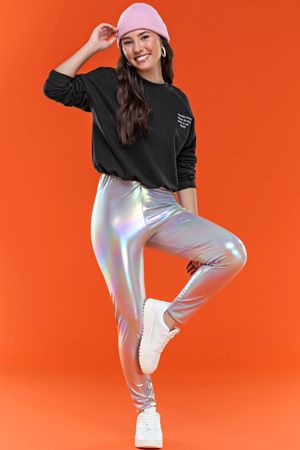 Calça Juvenil Menina Holográfica Elian Beats Cinza