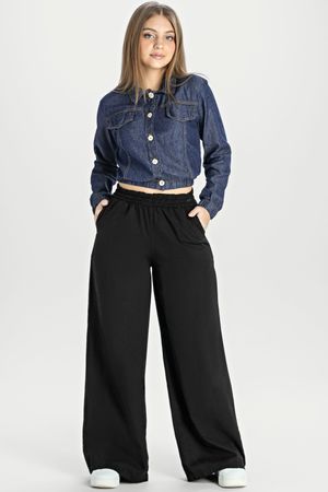 Jaqueta Juvenil Menina Cropped Jeans Elian Beats Azul Marinho