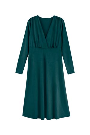 Vestido Feminino Midi Elegante Suede Marialícia Verde Escuro