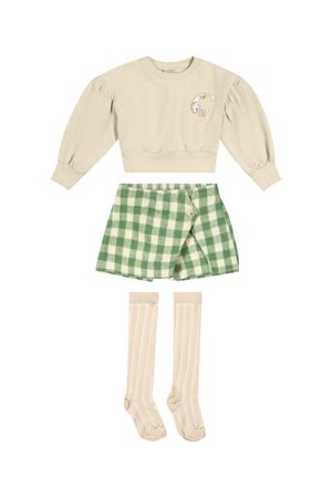 Conjunto Infantil Menina Xadrez com Meia Colorittá Bege
