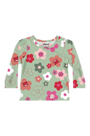 Blusa Infantil Menina Básica Estampada Longa Elian Verde