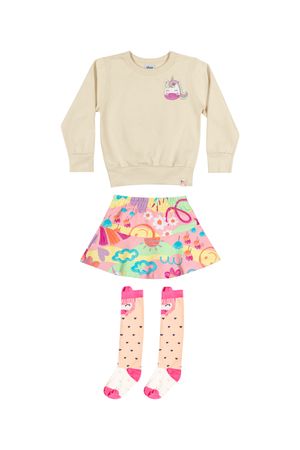 Conjunto Infantil Menina Fun com Meia Elian Bege