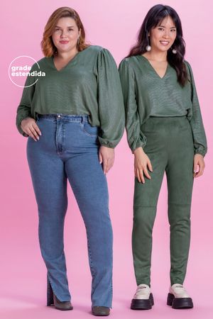 Blusa Feminina Manga Bufante Lurex Marialícia Verde Escuro
