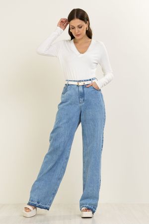 Blusa Feminina Decote V Retilínea Marialícia Bege