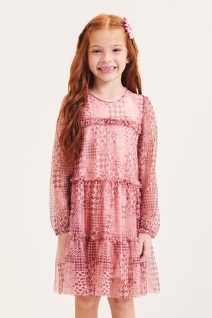 Vestido Infantil Menina Moderno com Tule Colorittá Rosa Claro