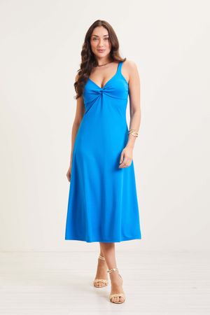 Vestido Feminino Midi Decote Coração Marialícia Azul