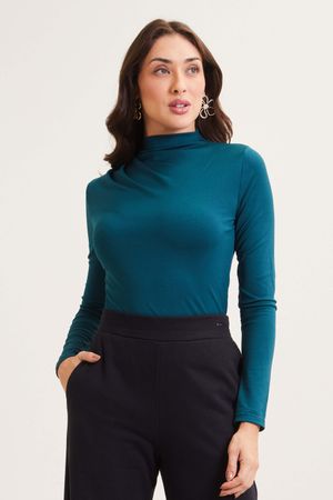 Blusa Feminina Gola Alta Marialícia  Verde Escuro