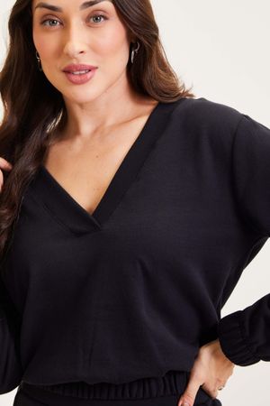 Blusão Feminino de Moletom Felpado Marialícia Preto