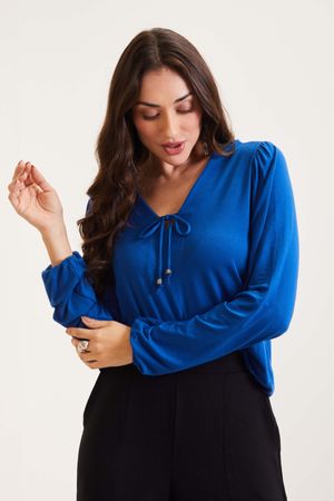 Blusa Feminina com Amarração Marialícia  Azul Marinho