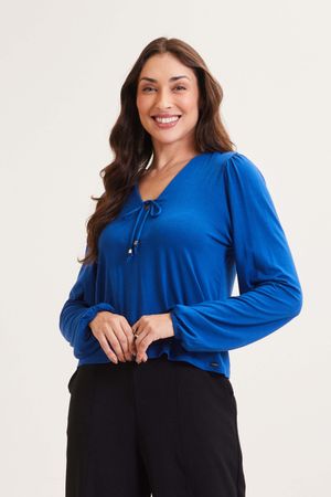 Blusa Feminina com Amarração Marialícia  Azul Marinho