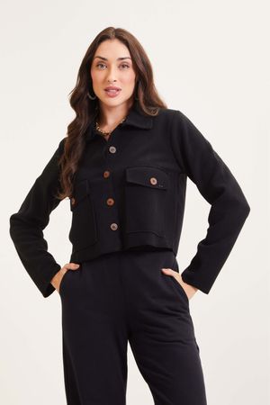 Jaqueta Feminina Bolso Lateral Marialícia Preto