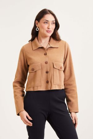 Jaqueta Feminina Bolso Lateral Marialícia Marrom Claro