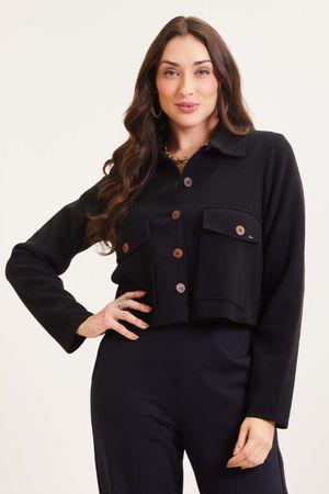 Jaqueta Feminina Bolso Lateral Marialícia Preto