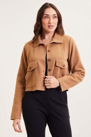 Jaqueta Feminina Bolso Lateral Marialícia Marrom Claro