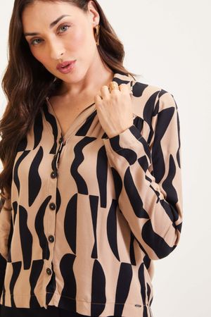 Camisa Feminina Estampada Marialícia Marrom Claro