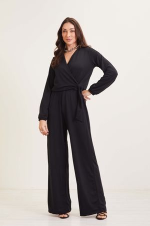 Macacão Feminino Elegante com Amarração Marialícia Preto