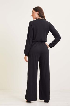 Macacão Feminino Elegante com Amarração Marialícia Preto