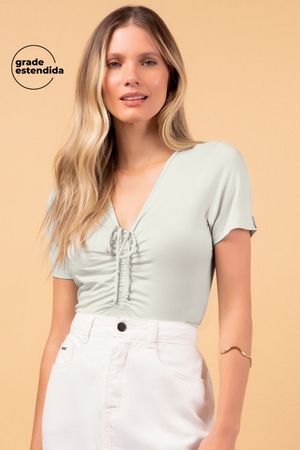 Blusa Feminina com Detalhe Drapeado Marialícia Cinza