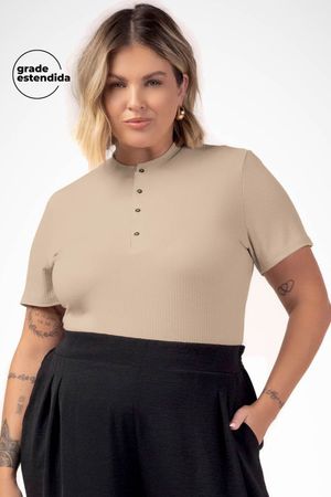 Blusa Feminina Justa Botões Marialícia Bege