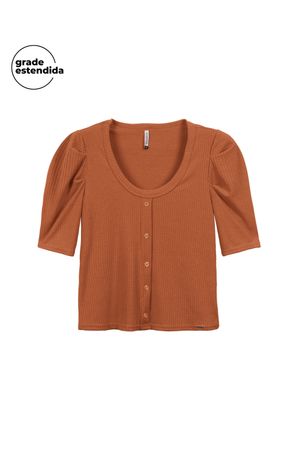 Blusa Feminina Canelada de botões Marialícia Marrom