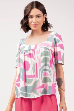 Blusa Feminina Ampla Geométrica Marialícia Rosa