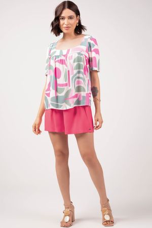 Blusa Feminina Ampla Geométrica Marialícia Rosa