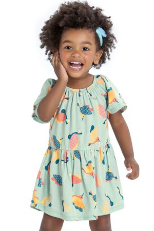 Vestido Infantil Menina Pássaros Elian Verde
