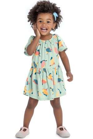Vestido Infantil Menina Pássaros Elian Verde