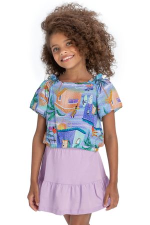 Conjunto Infantil Menina Com Saia Curta Elian Azul