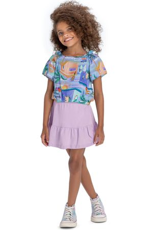 Conjunto Infantil Menina Com Saia Curta Elian Azul