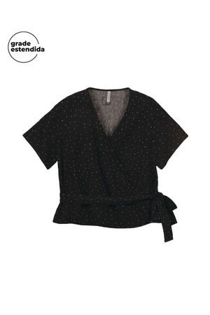 Blusa Feminina Transpassado Frontal Marialícia Preto