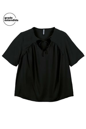 Blusa Feminina Decote Detalhado Marialícia Preto