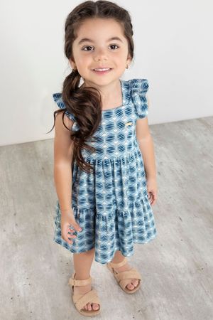 Vestido Infantil Menina em Algodão Colorittá Azul