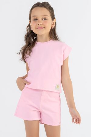 Shorts Infantil Menina em Sarja Colorittá Rosa